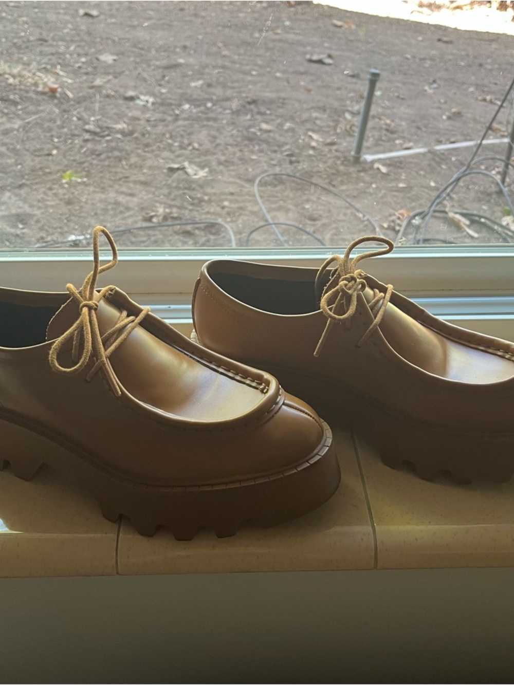 Zara Chunky Lug Platform Sole Loafers in Brown